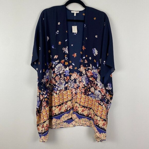 Maurices One Size Open Front Navy Blue Floral Kimono - Picture 1 of 11